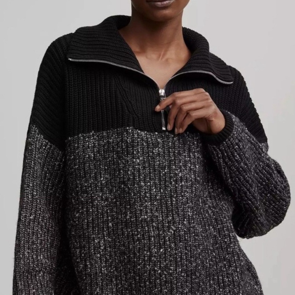 Varley Sweater Willard Half Zip 2.0 Chunky Knit Pullover Black